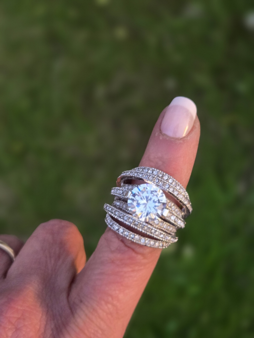 Silver-Tone Multi-Band Crystal Statement Ring in Clear